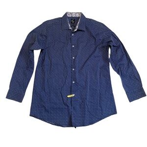 Grafton Men's Slim Fit Dress Shirt - Blue Micro Dot with Paisley Contrast- L